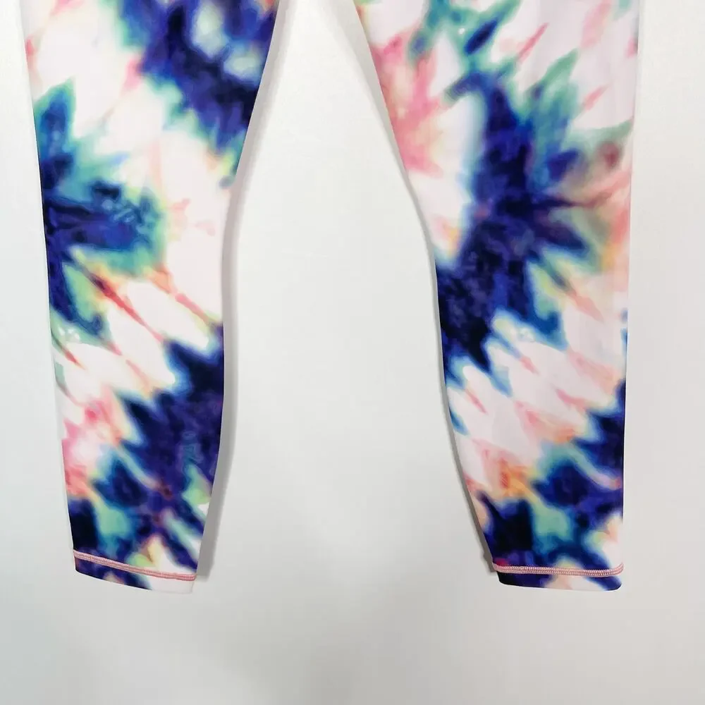 Athleta Small S Elation Tie Dye 7/8 Tight Leggings Workout Yoga Pink Blue Purple